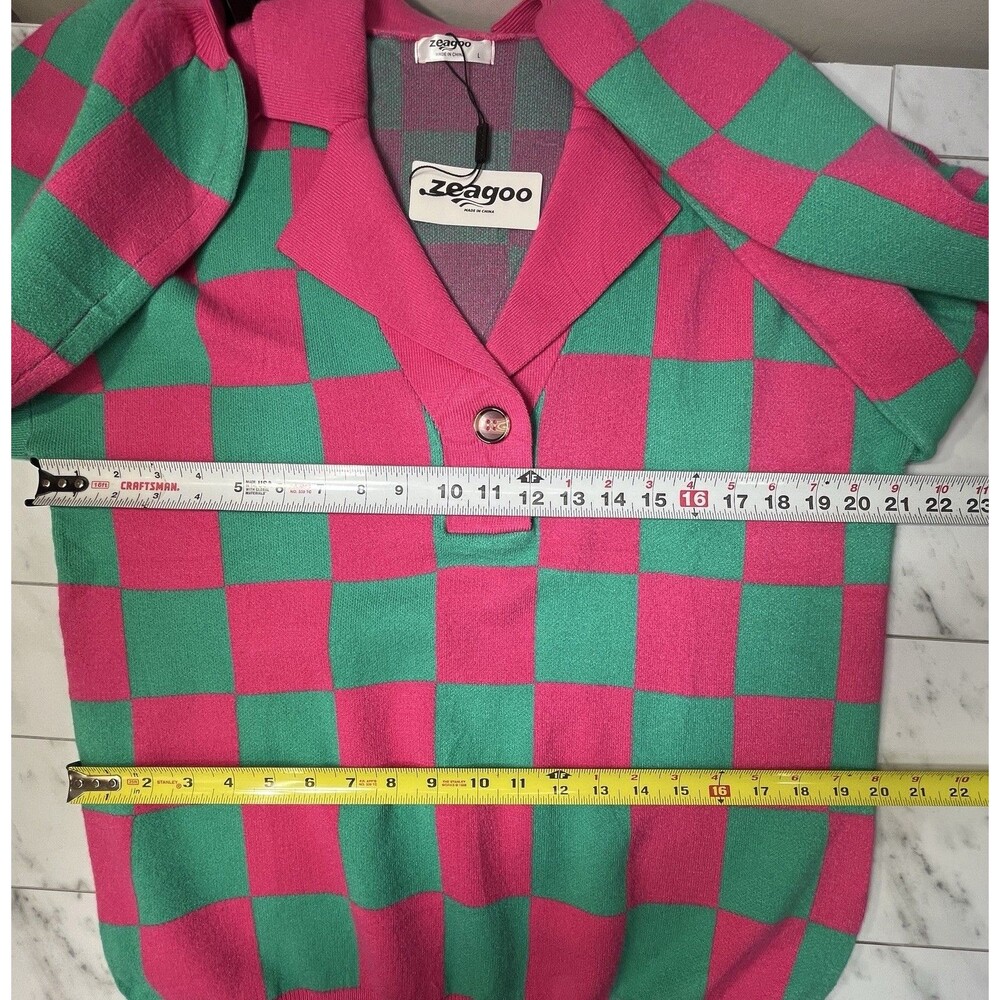 Zeagoo Hot Pink Green Plaid Sweater NEW Womens L Clueless Preppy Prep School - Picture 8 of 10